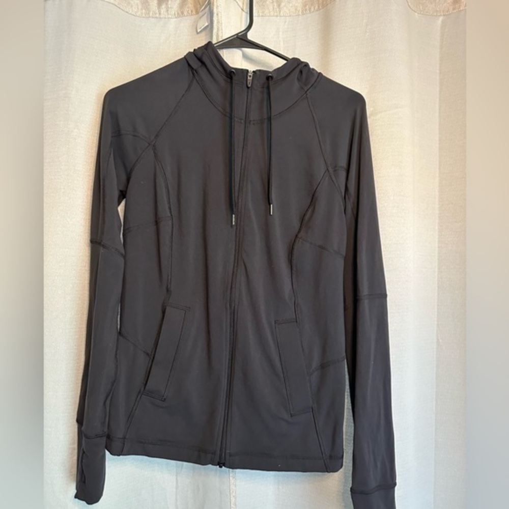 Lucy Power Womens Black Full Zip Activewear Hoodie Jacket Size Medium Thumbholes